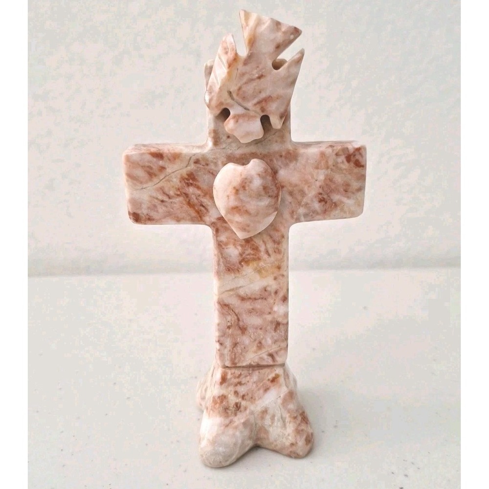 Vtg Handcarved Polished Calcite Onyx Jesus Cross Carving Mexico 252 grams